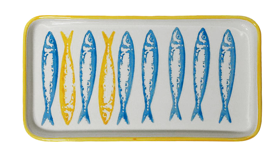 Travessa Pequena Sardinha Azul Filamento Amarelo