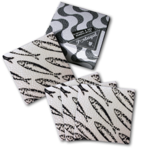 Conjunto 4 Base Copos Quadrada Sardinhas